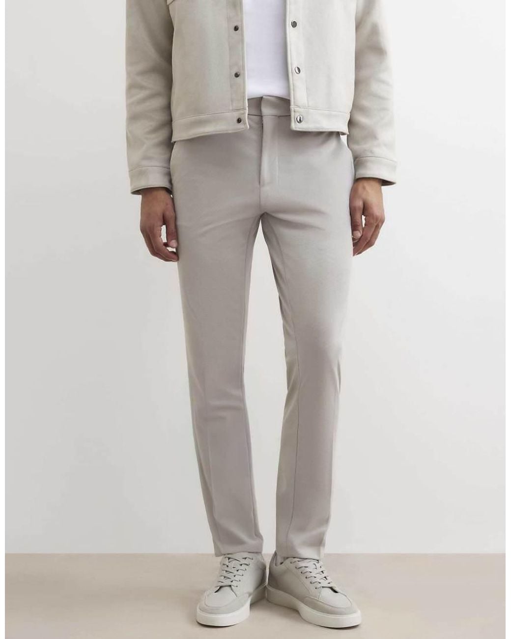 River Island White Slim Fit Texture Trousers for men