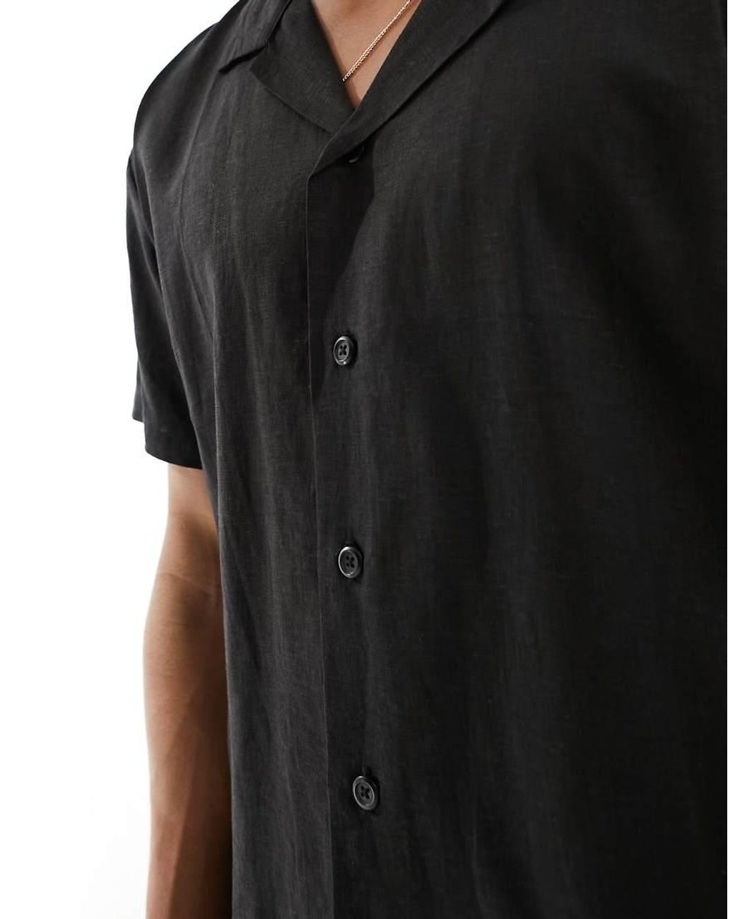 South Beach Black Linen Blend Beach Shirt for men
