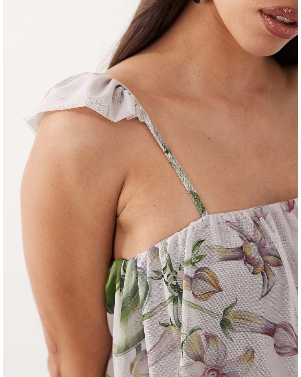 ASOS Purple Mesh Bubble Floral Print Maxi Dress