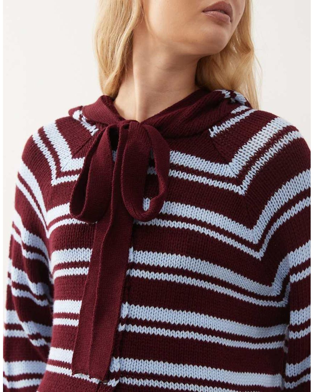 Collusion Red Stripe Cardi With Hood Scarf Detail
