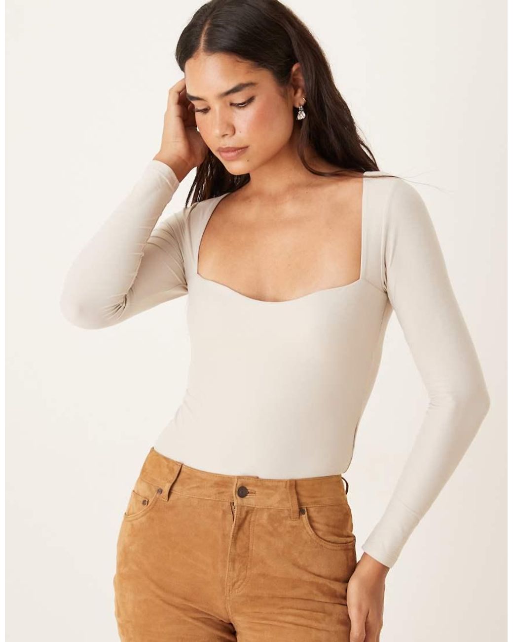 Abercrombie & Fitch White Long Sleeve Bodysuit With Bra Insert