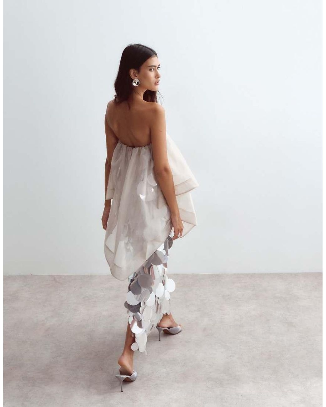 ARRANGE White Embellished Sequin Bandeau Maxi Dress With Overlayer