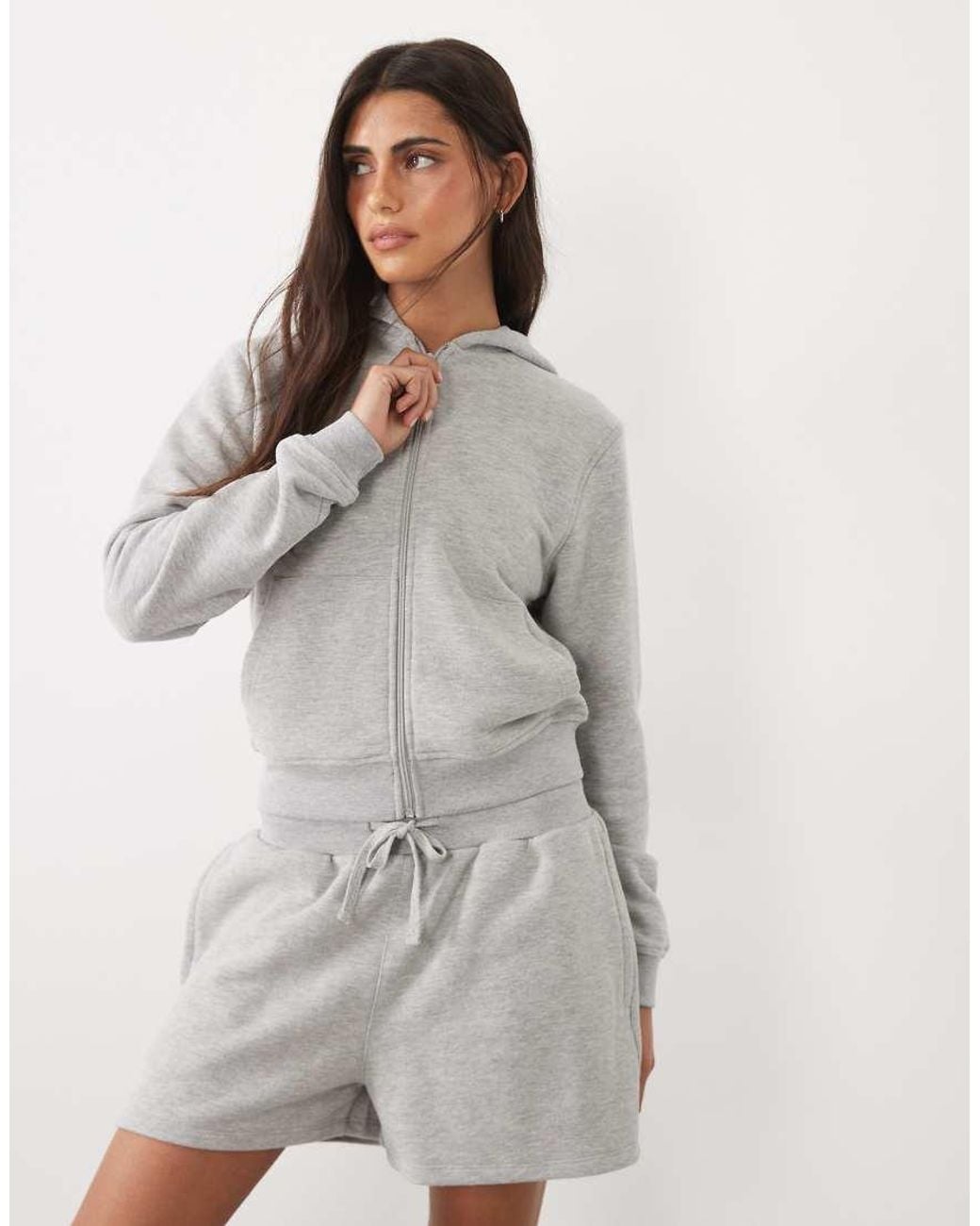 4505 Gray Y2k Lightweight Studio Zip Up Hoodie With Zip Pockets