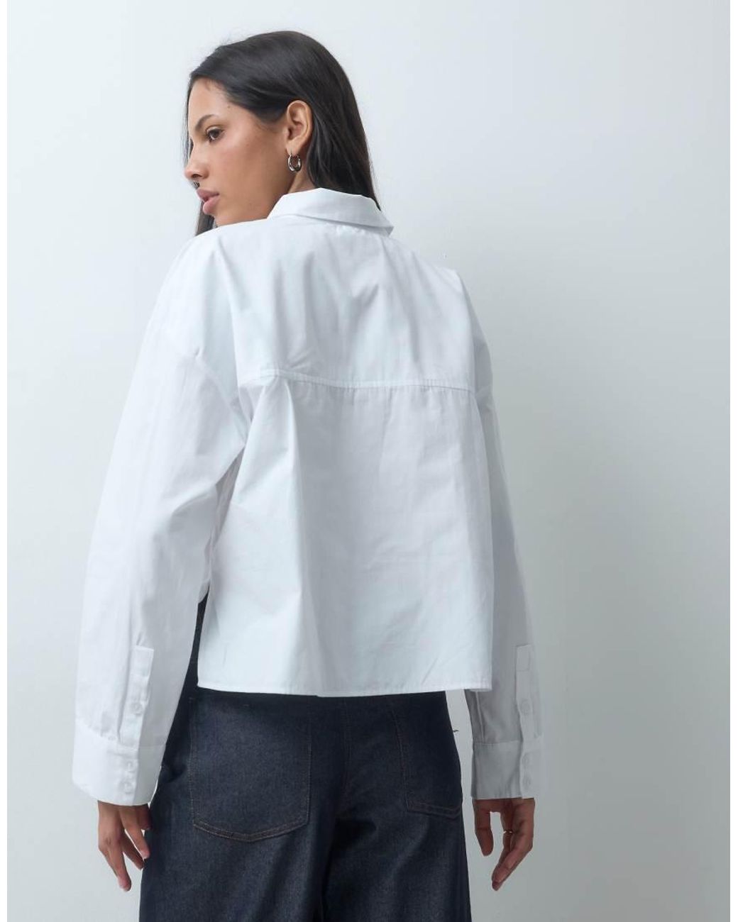 ASOS Blue Cropped Cotton Shirt With Pocket Detail