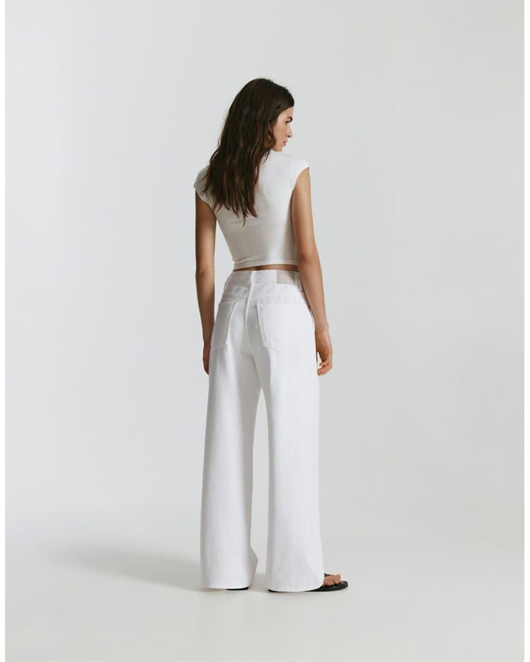 Pull&Bear White Mid-Waist Baggy Jeans