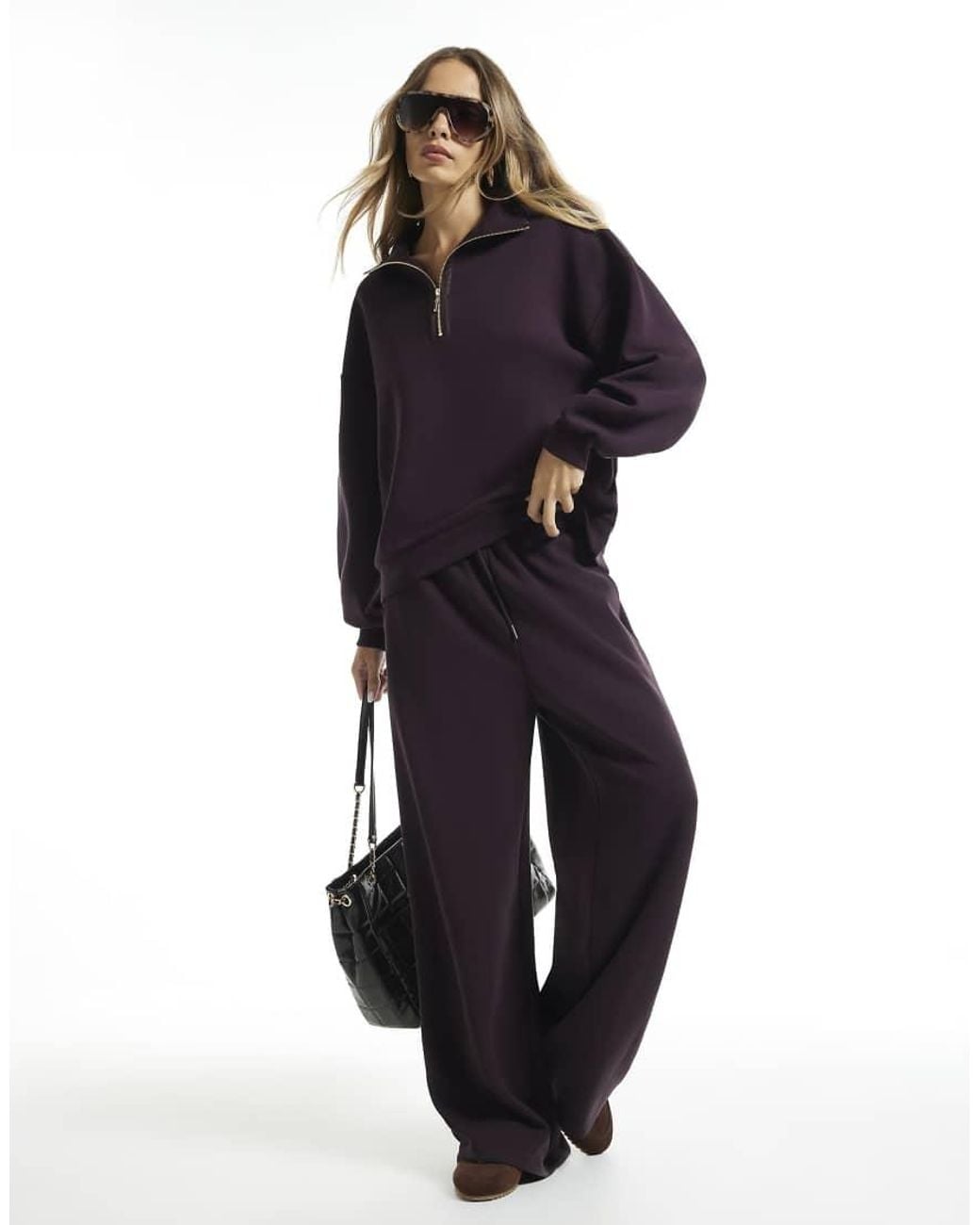 River Island Blue Burgundy Premium Funnel Neck Sweatshirt