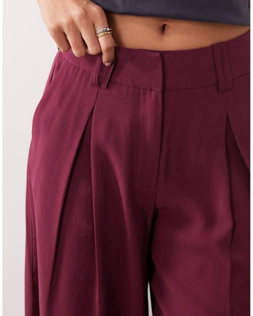 Aware Red High Waisted Pleat Front Trousers