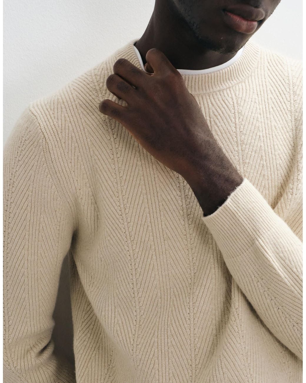 Mango Natural Cable Knit Sweater Light Beige for men