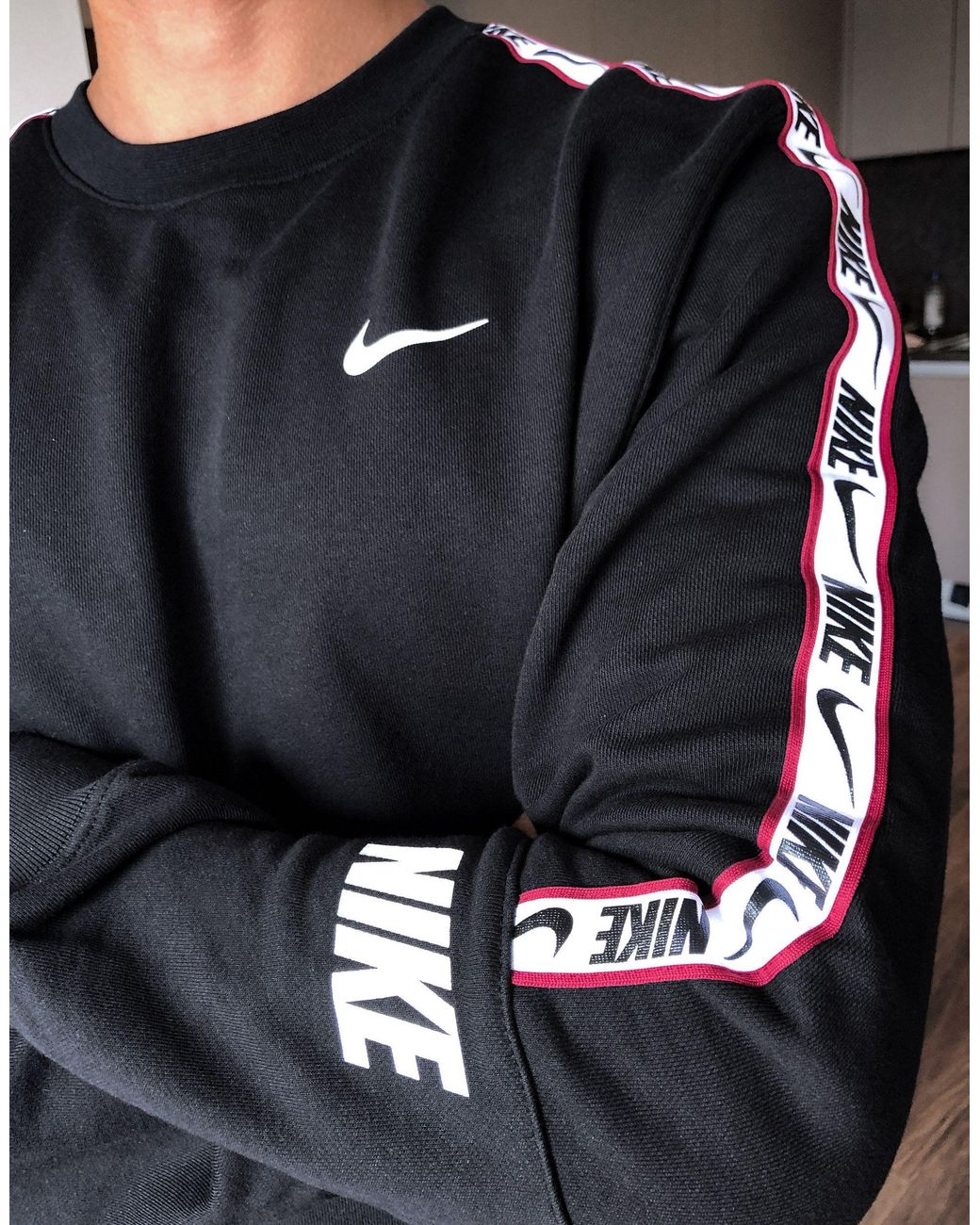 Nike Repeat Pack Logo Taping Crew Neck Sweat in Black for Men | Lyst  Australia