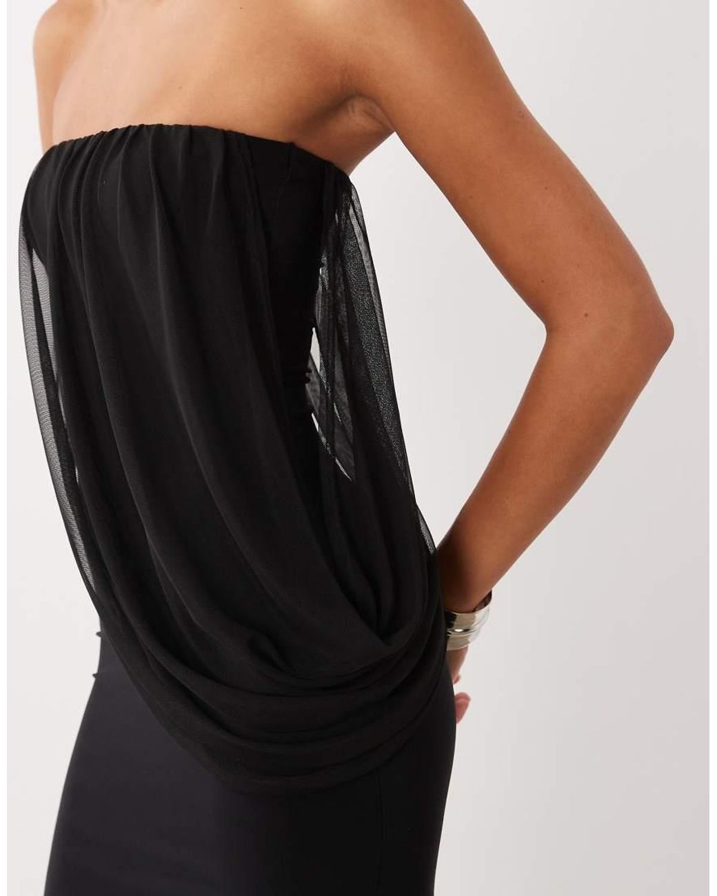 Missy Empire White Missy Empire Double Sculpted Slinky Mesh Overlay Drape Detail Bandeau Maxi Dress
