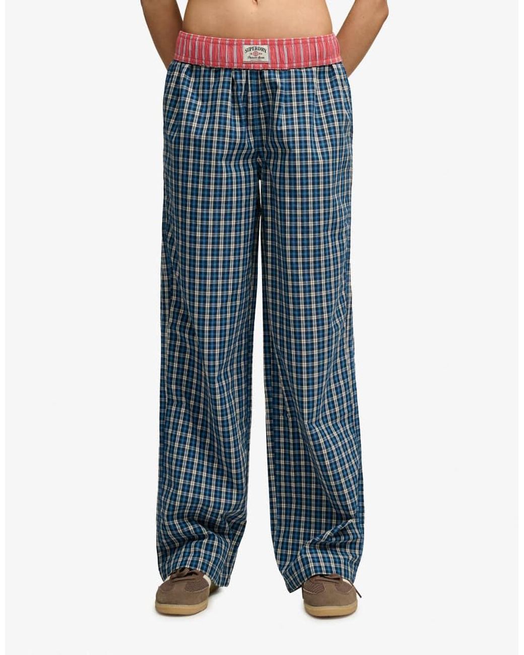 Superdry Blue Mini Check Cotton Trousers