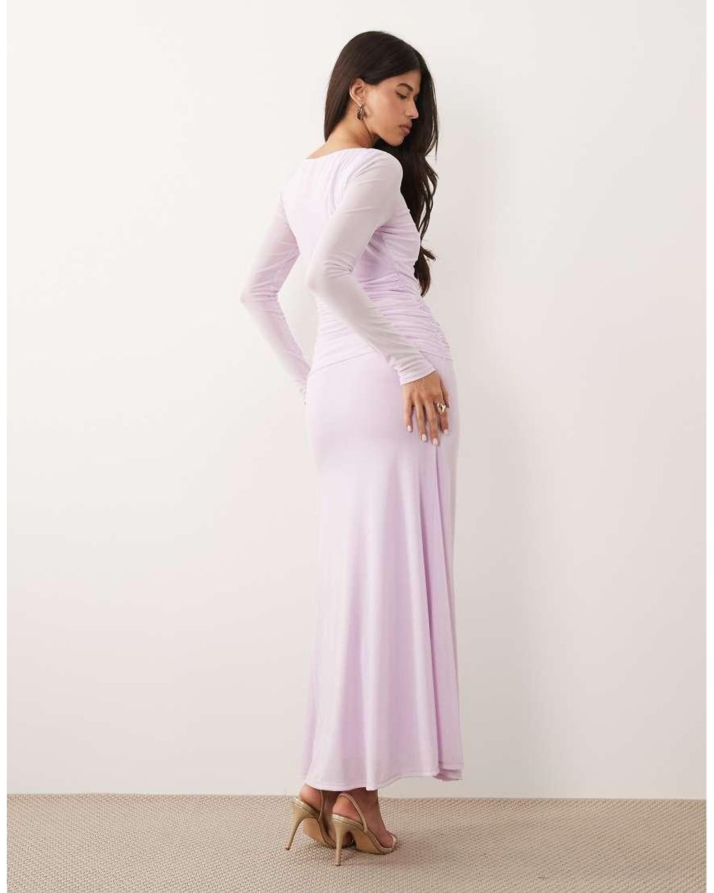 DASKA Pink Slash Neck Tie Front Trim Detail Maxi Dress