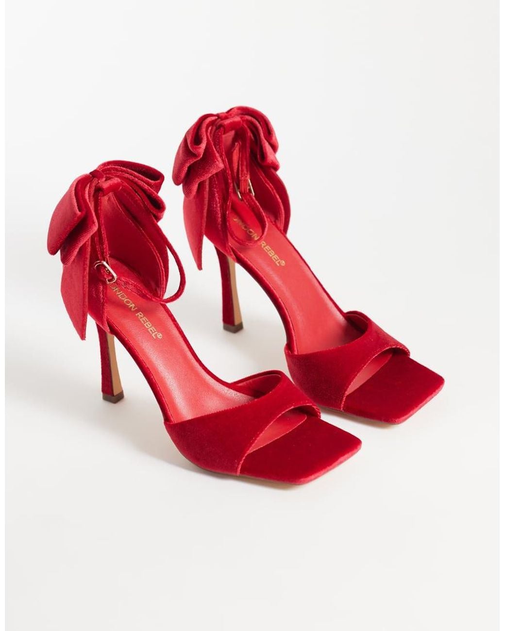 London Rebel Red Mila Bow Detail High Heeled Sandals