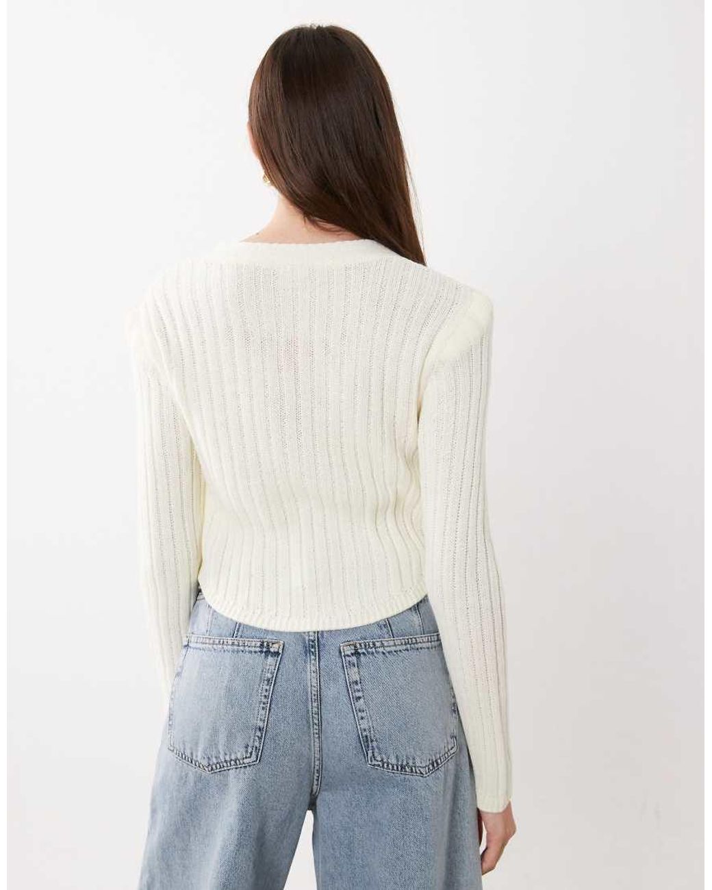 ASOS White Knitted Cinched Cardigan With Gold Buttons
