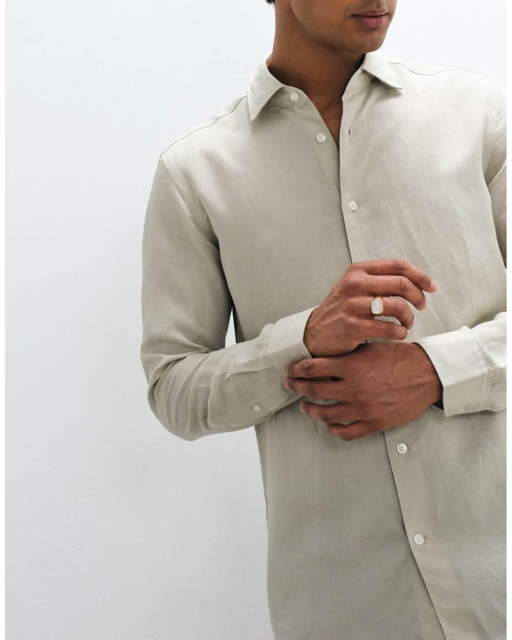 Mango Gray Linen Blend Releaxed Fit Shirt for men