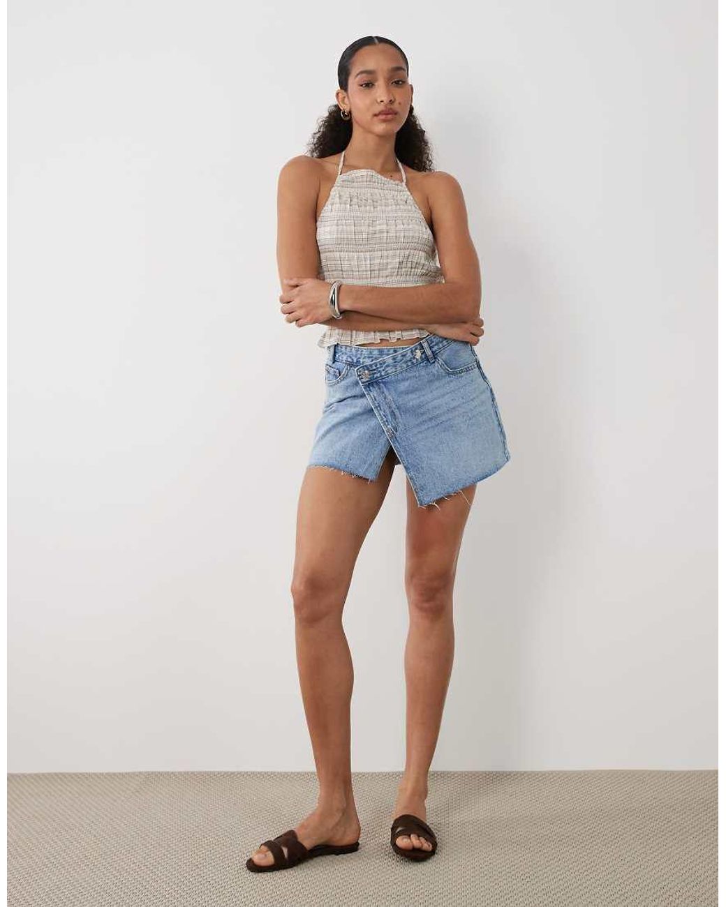 Mango Blue Teen 100% Cotton Asymmetric Denim Mini Skort