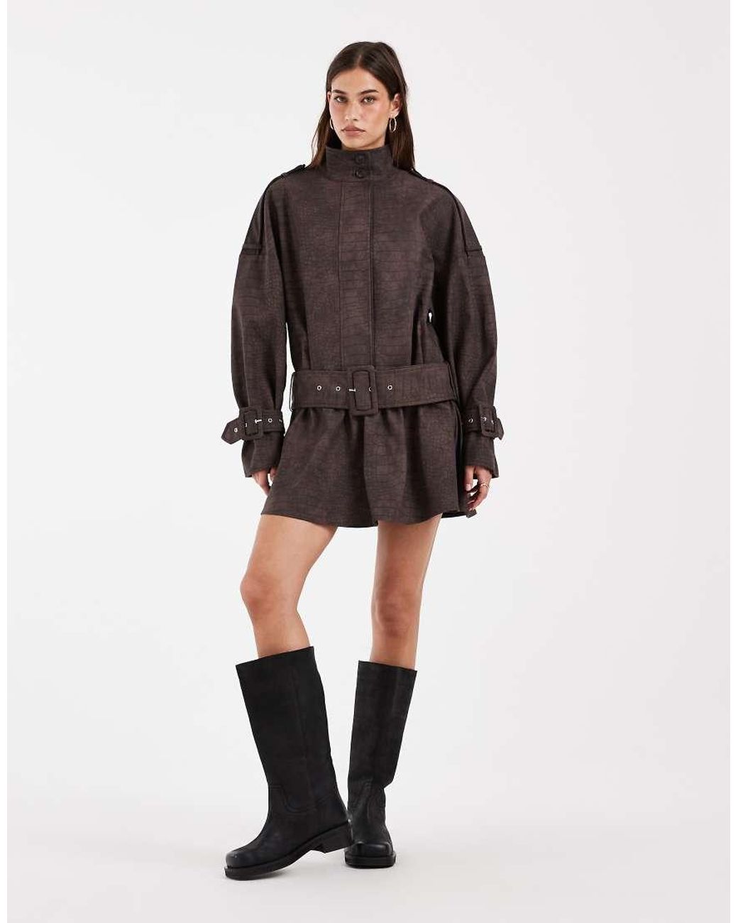 ASOS Brown Pu Utility Micro Mini Shirt Dress