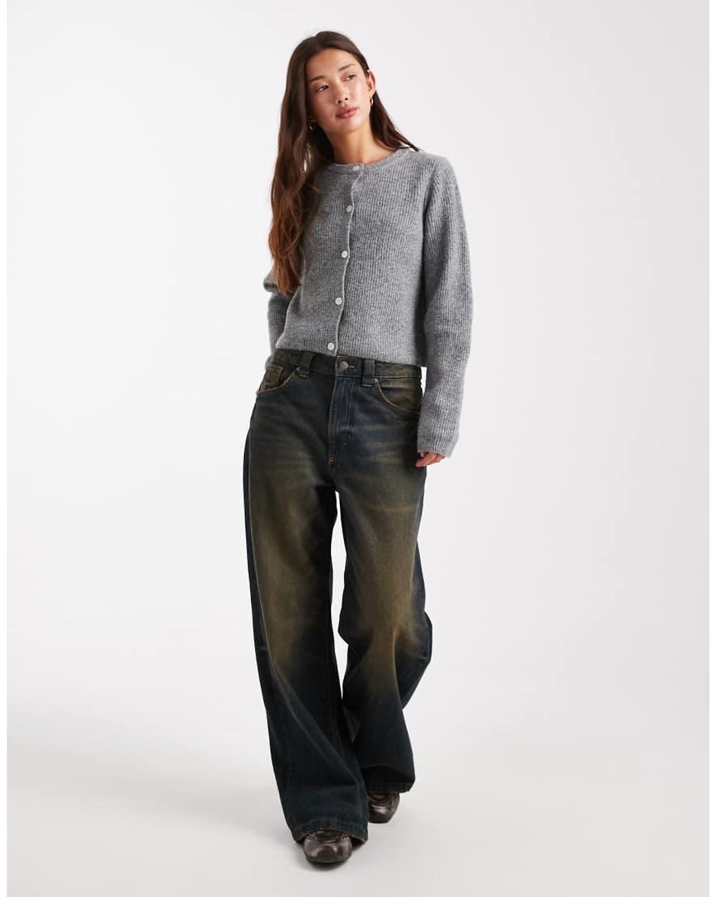 Pieces Gray Soft Knit Long Sleeve Cardigan