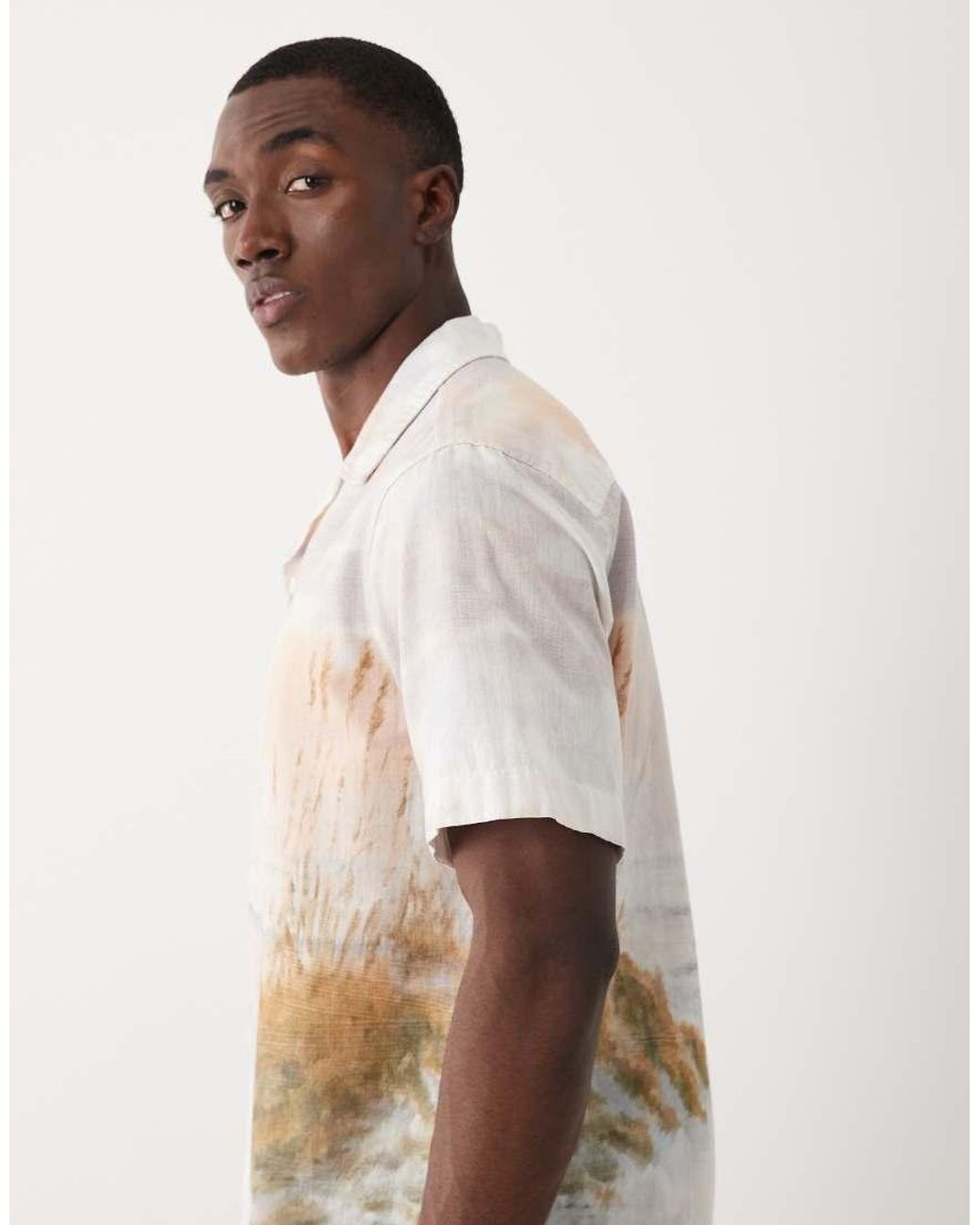 SELECTED Black Short Sleeve Shirt With Sunset Print for men