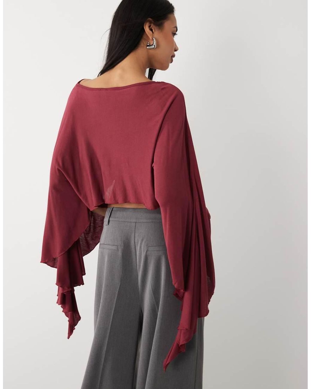 ASOS Red Longline Flare Sleeve Cape Top