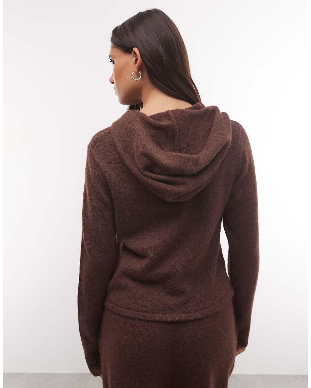 Collusion Brown Knitted Zip Through Fitted Hoodie