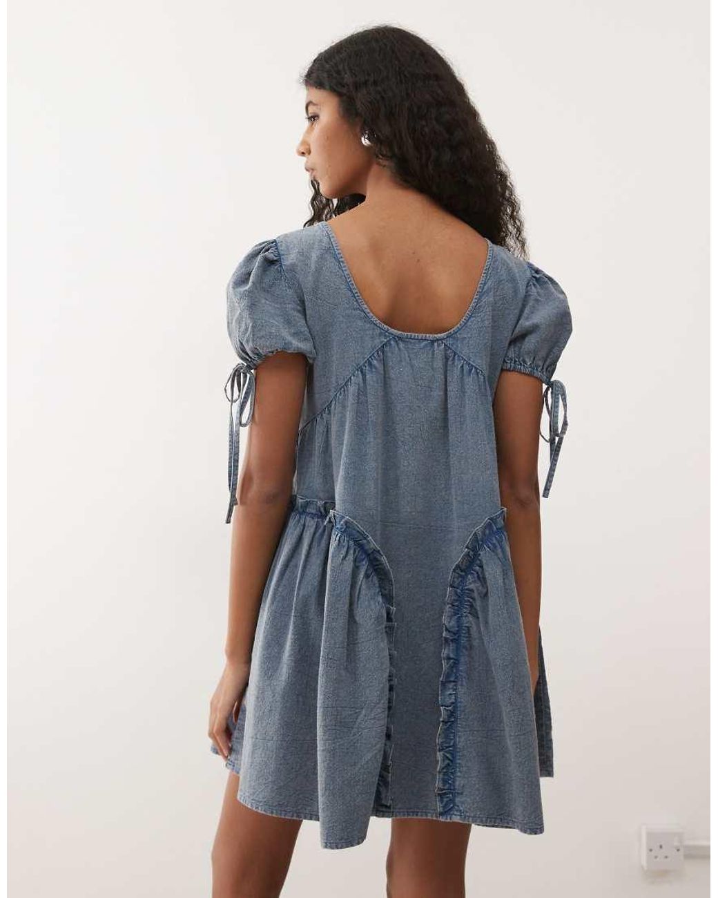 Reclaimed Vintage Blue Denim Smock Dress With Pintuck And Seam Details