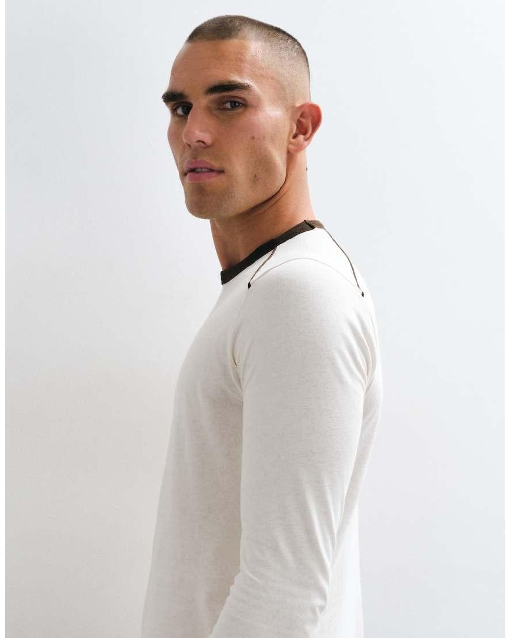 ASOS White Slim Fit Long Sleeve Ringer T-Shirt With Contrast Neck And Cuff for men