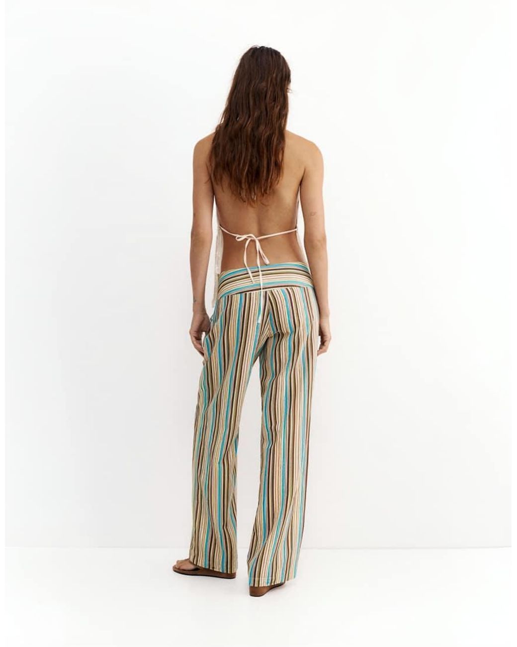 Pull&Bear Natural Striped Tie-Waist Trousers
