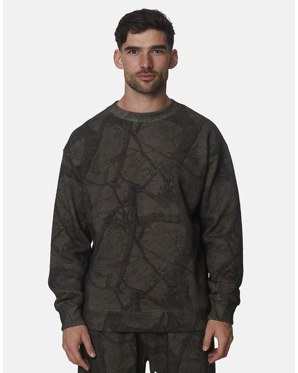 Good For Nothing Black Oversized Cotton Fleece Camo Crewneck Sweatshirt for men