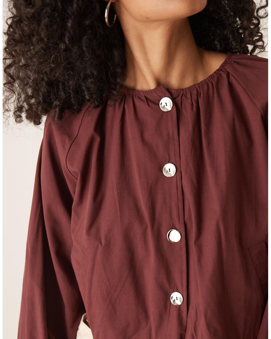 Ghospell Red Button Front Pleated Jacket