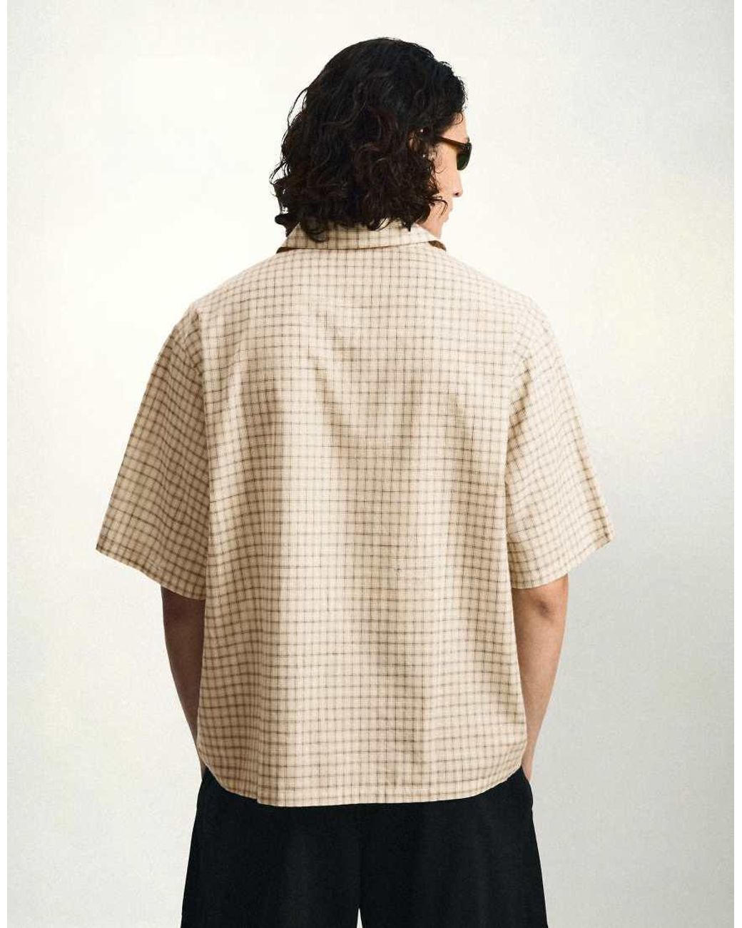 Bershka Natural Embroidered Short Sleeve Shirt for men