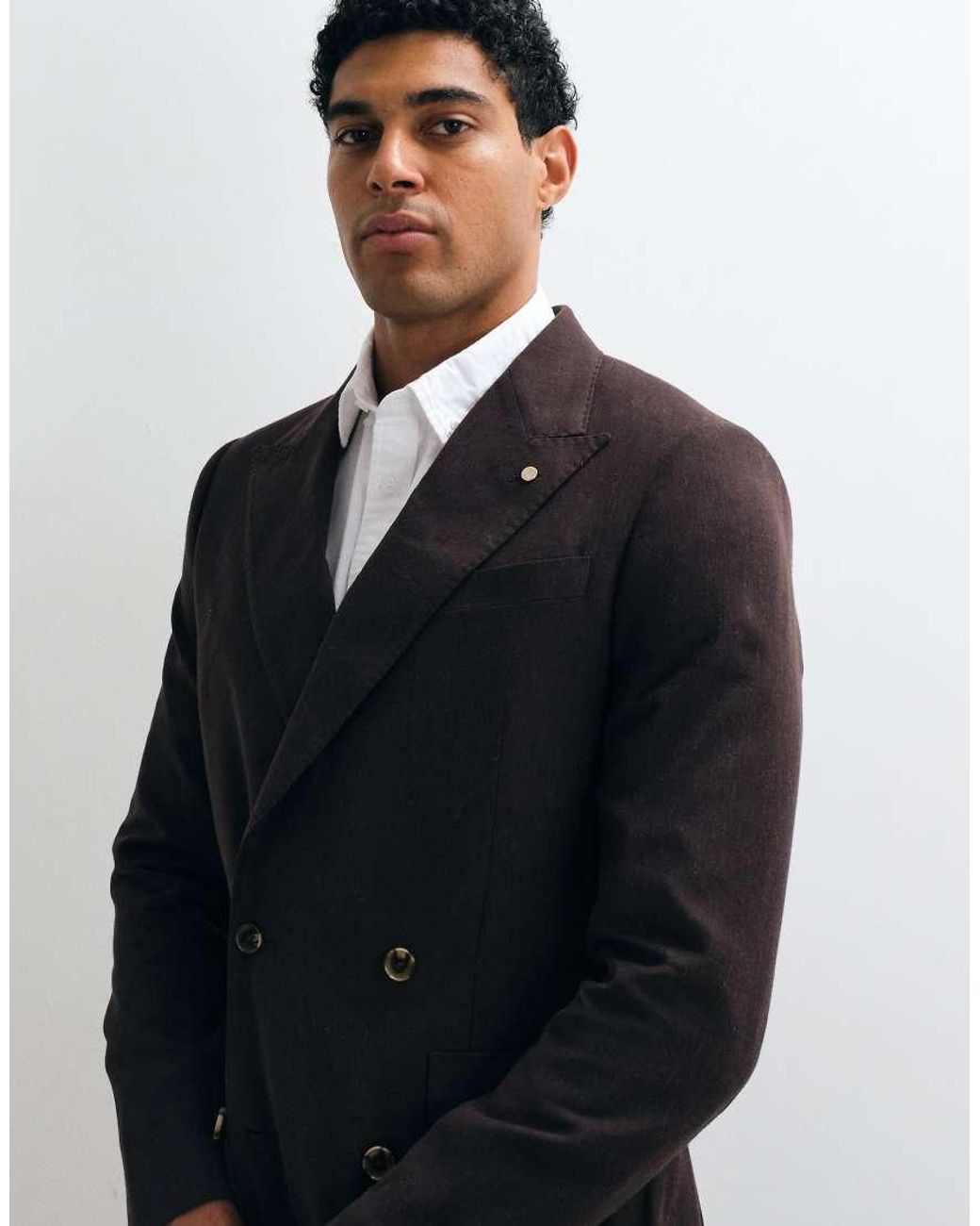 River Island Gray Double Breasted Linen Blend Suit Jacket for men
