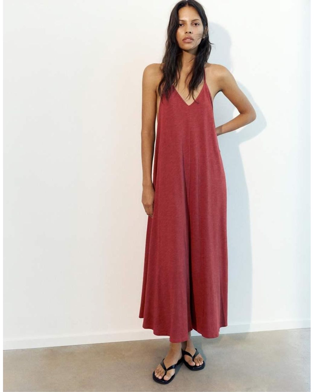 Pull&Bear Red Midi Dress With Back Straps