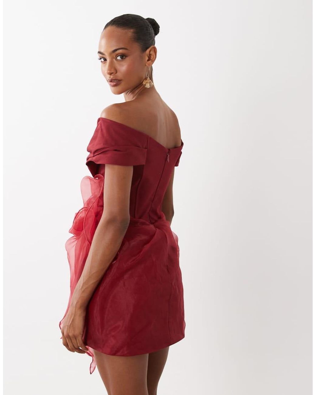 ASOS Off-shoulder Structured Mini Dress With Organza Skirt