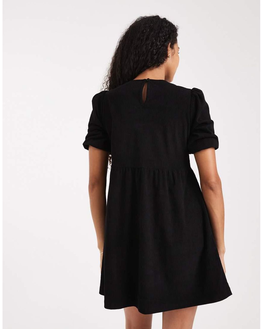 Threadbare Black Cord Short Sleeve Mini Dress
