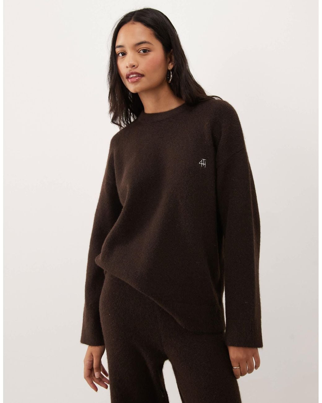 4th & Reckless Brown 'fourth' Back Logo Jumper