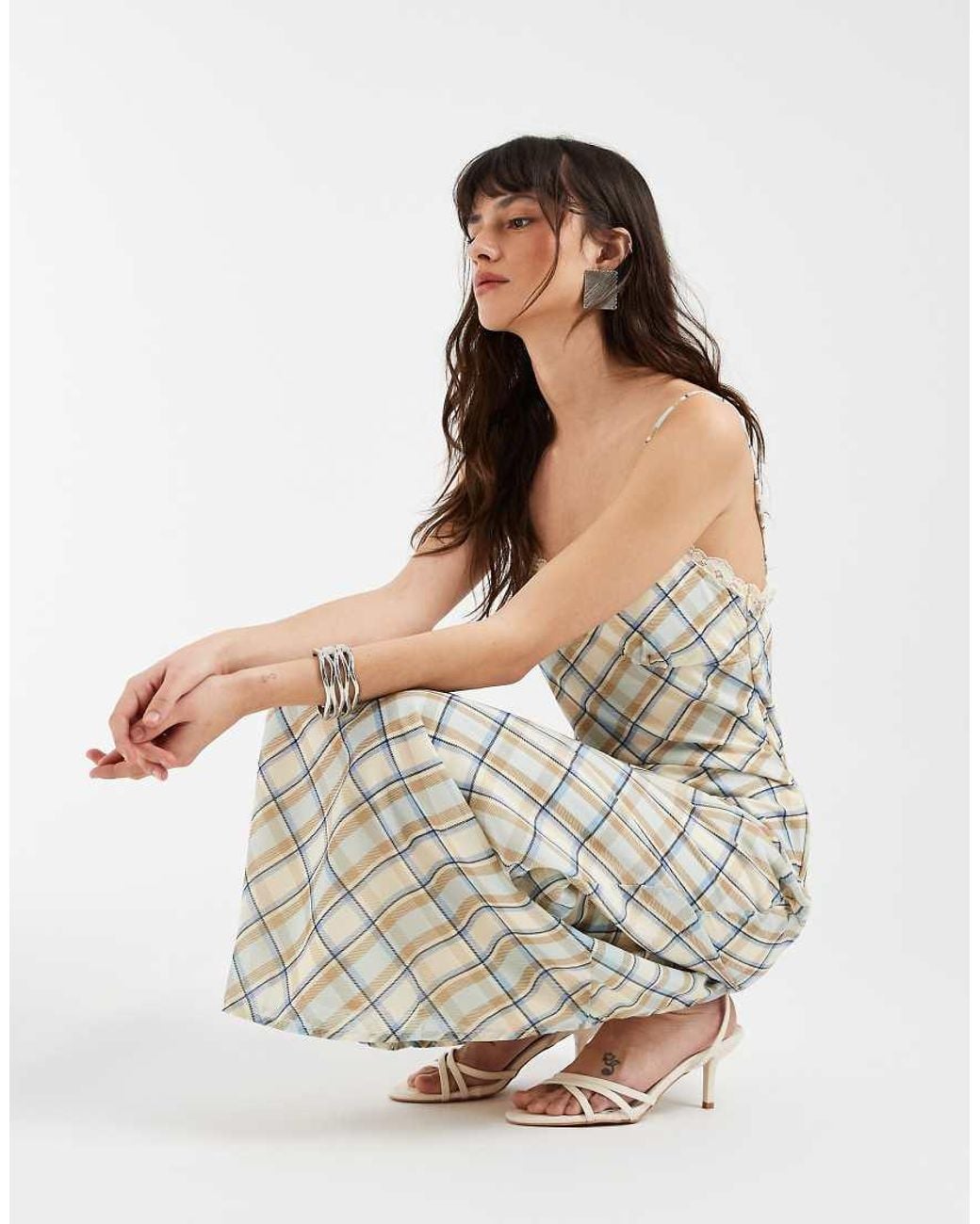 Motel White Naska Chiffon Vintage Check Midaxi Dress
