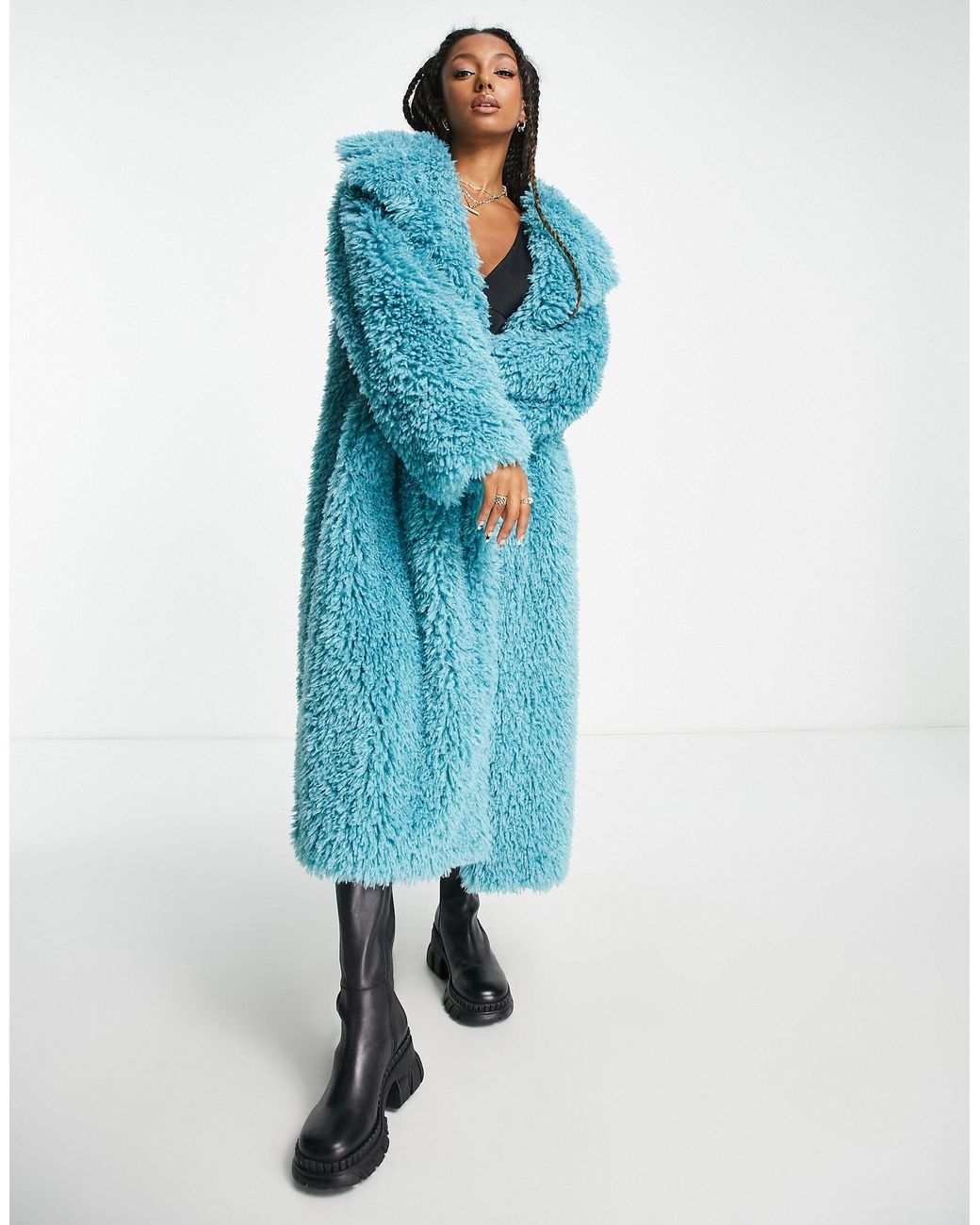 Manteau long en fausse fourrure ASOS en coloris Bleu | Lyst