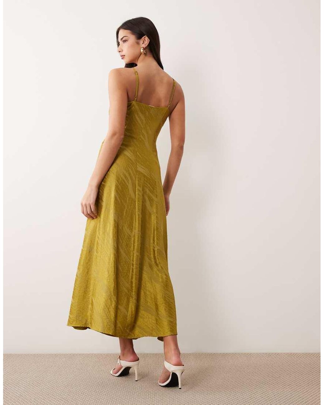 Y.A.S Yellow Cinched Waist Textured Satin Maxi Dress