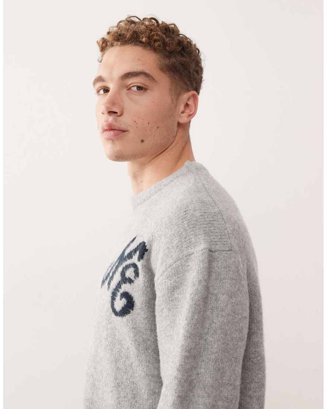 KTZ Gray Oversized Knitted Jumper for men