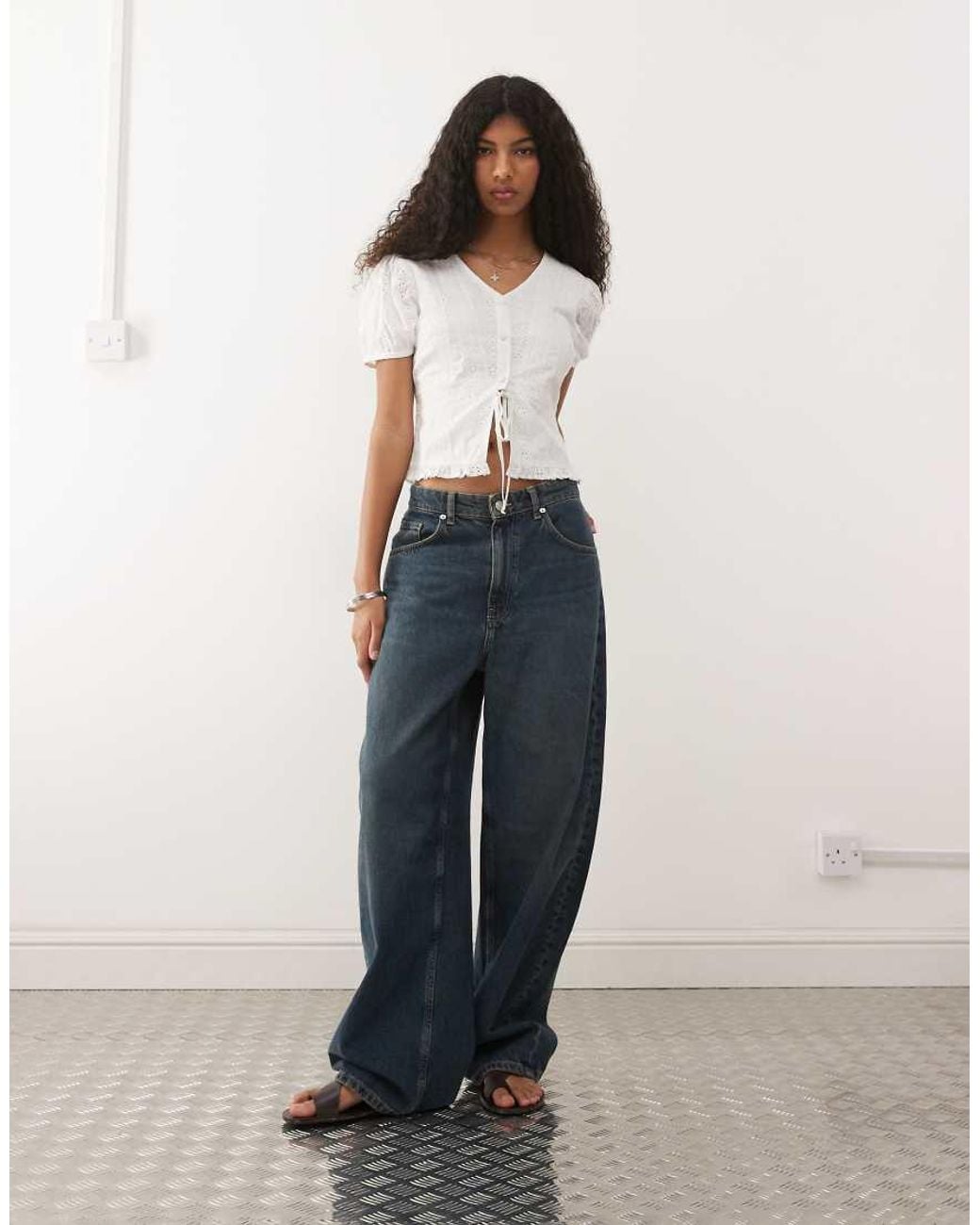 Reclaimed Vintage White Top With Puff Sleeves And Split Front