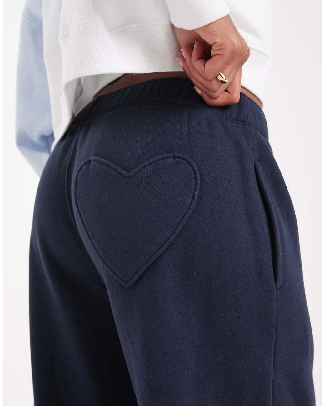 Hollister Blue Wide Leg joggers With Heart Pocket Detail