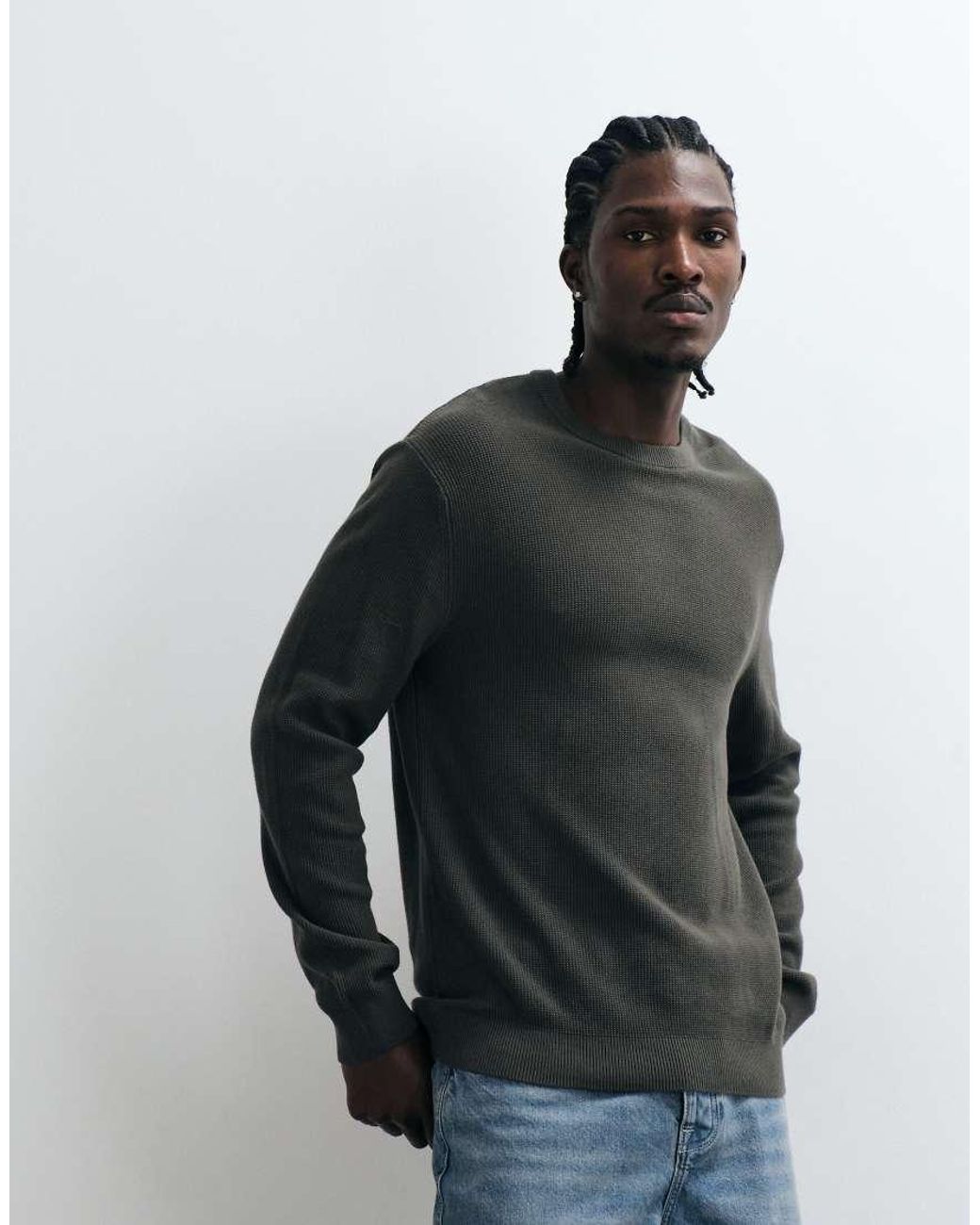 Only & Sons Black Crew Neck Waffle Knit Jumper for men