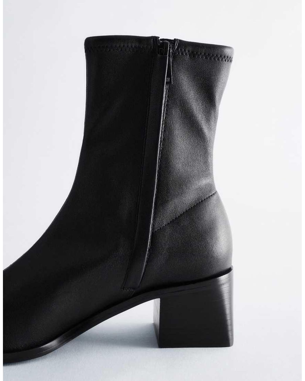 & Other Stories Black Premium Leather Square Toe Heeled Ankle Boots