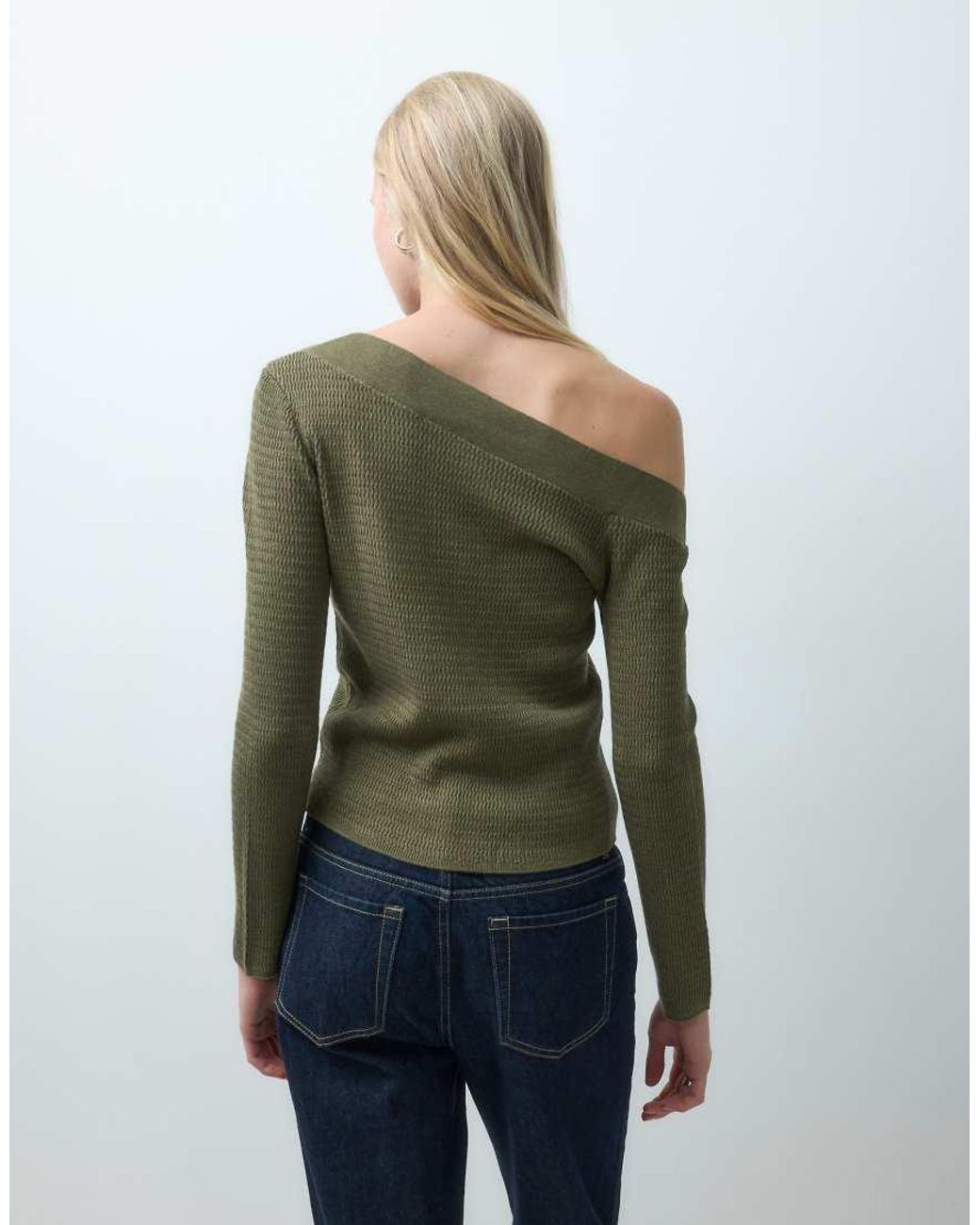 Mango Green Teen Asymmetric Neck Sweater