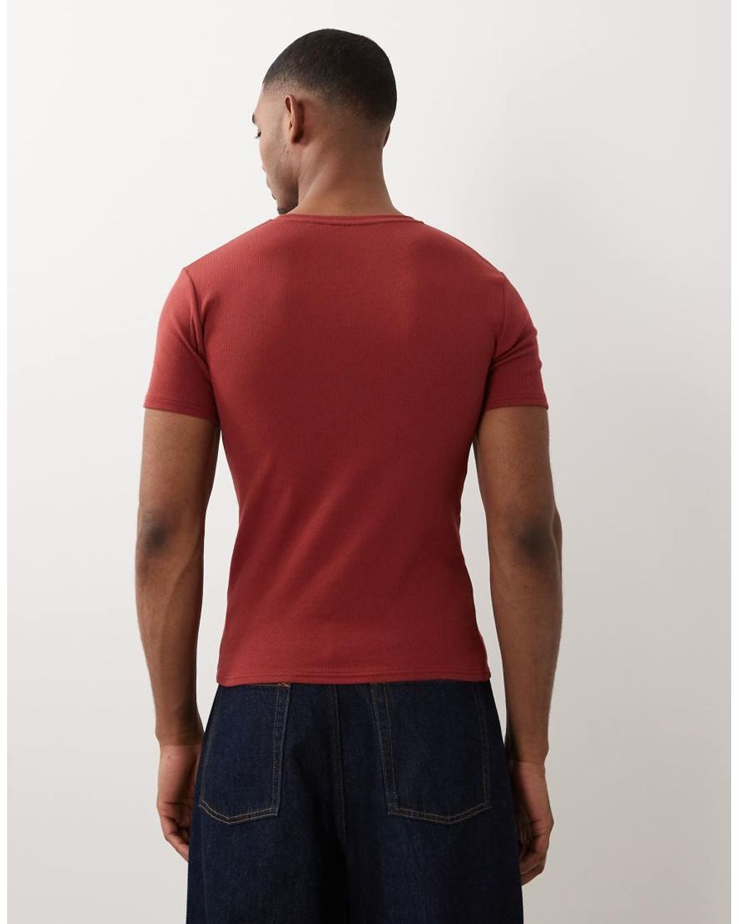 ASOS Red Muscle Fit T-shirt With Notch Neck for men