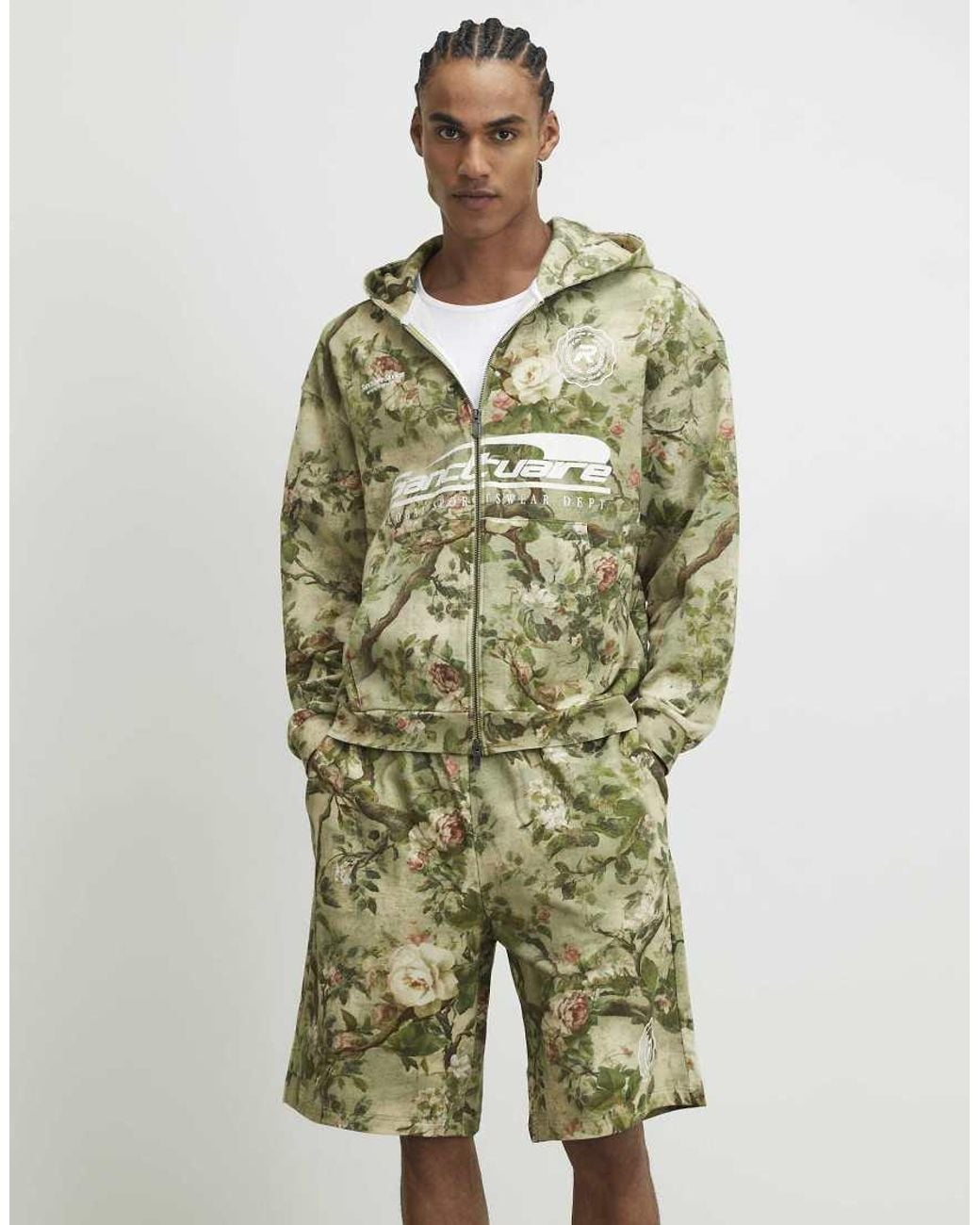 River Island Green Oversized Fit Camouflage Floral Hoodie for men