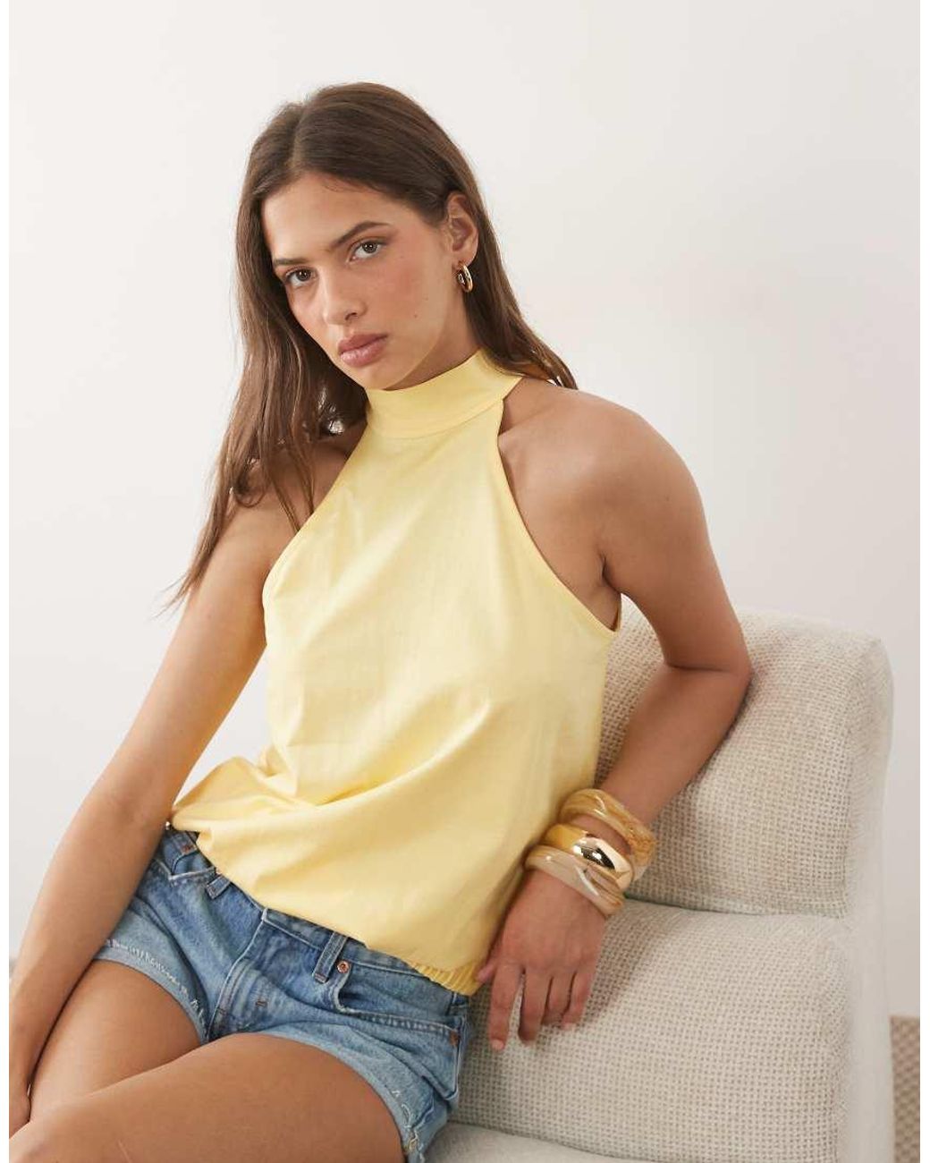 ASOS Yellow Bubble Halter Neck Top