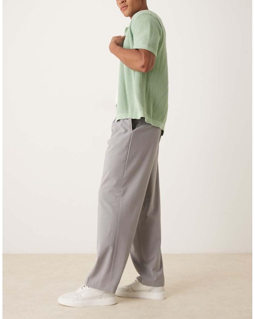 ASOS Gray Smart Wide Leg Trousers With Front Pleats for men