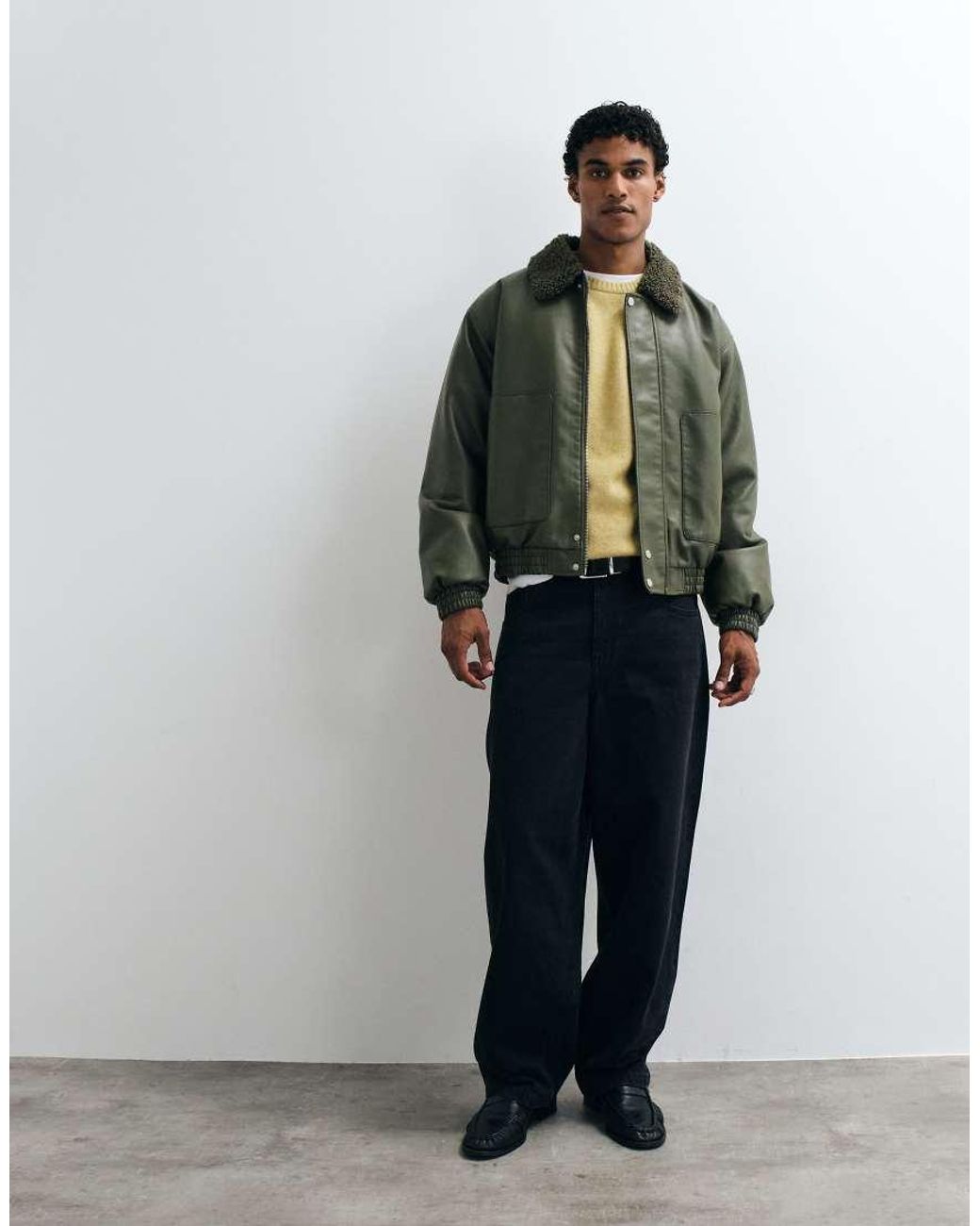 ASOS Green Faux Leather Flight Jacket for men